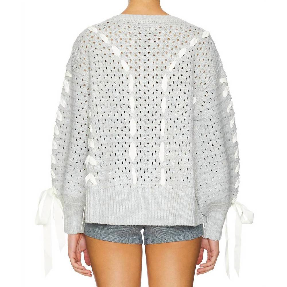 NWT For Love And Lemons Liberty V Neck Sweater in Grey - Picture 3 of 3